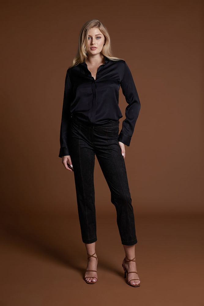 Picture of Classic viscose satin straight line shirt BLACK