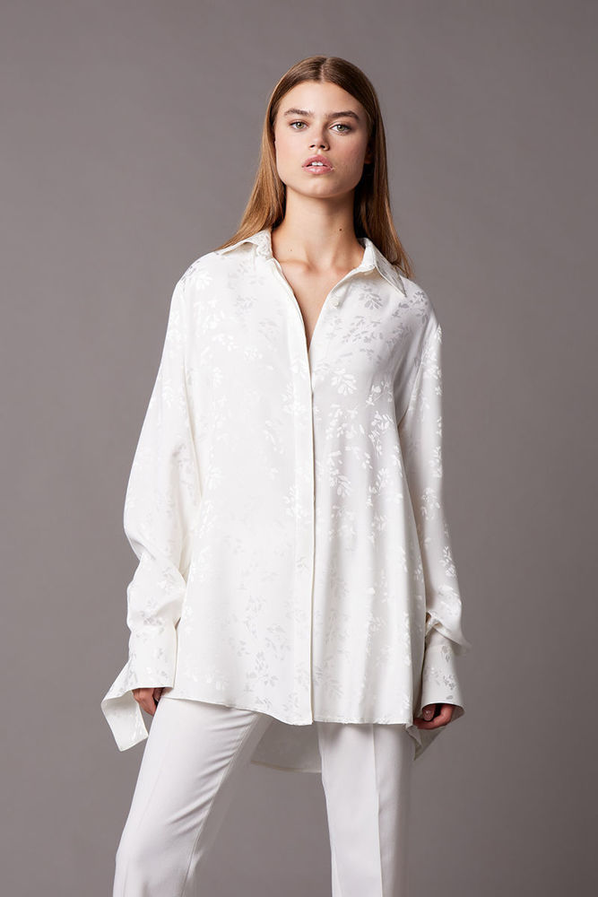 Picture of Oversized jacquard floral viscose shirt ECRU