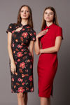 Picture of Japanese look dress in floral crepe elastic FUCHIA