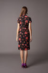 Picture of Japanese look dress in floral crepe elastic FUCHIA