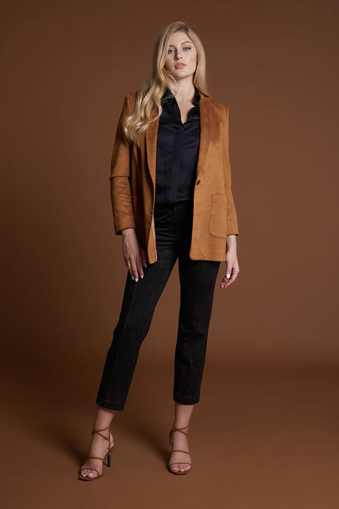 Picture of A-line sports jacket in stretch suede TABAC