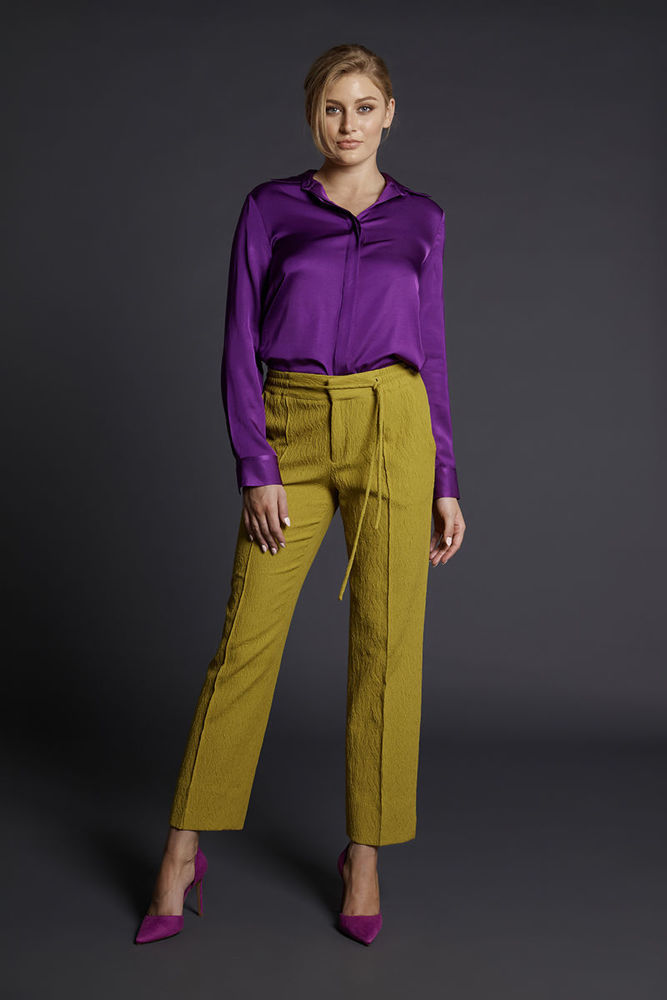 Picture of Straight-leg trousers in jacquard stretch fabric OCHRA