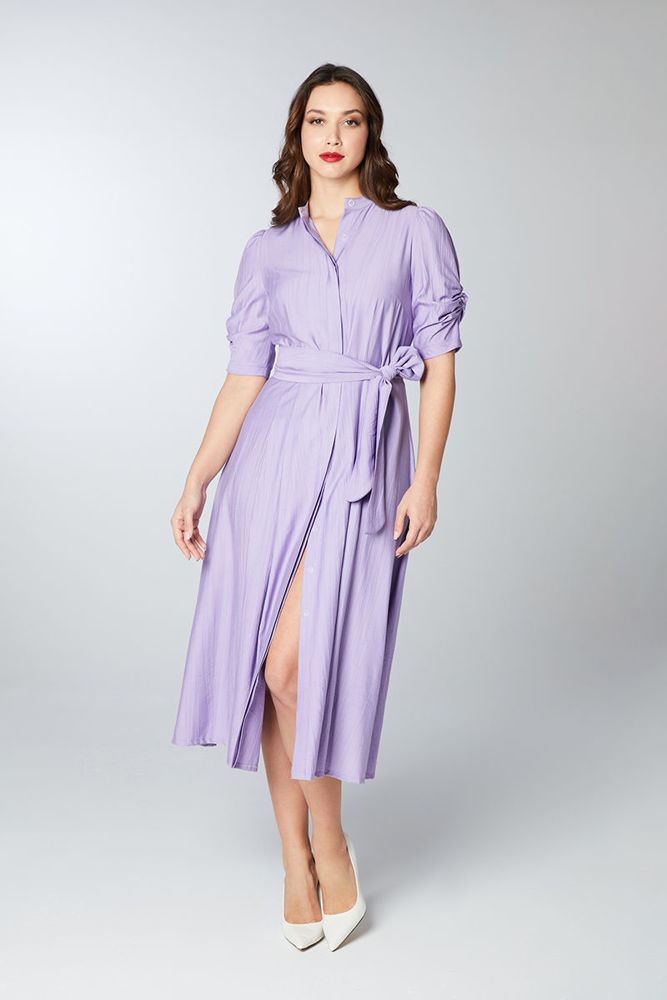 Εικόνα της Midi φόρεμα σεμιζιέ με ζώνη λιλα