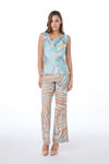 Παντελόνι με ελαφριά καμπάνα σε tropical print ακουα