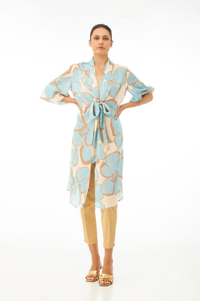 Ανάλαφρη ημιδιάφανη τουνίκ σε floral print ακουα