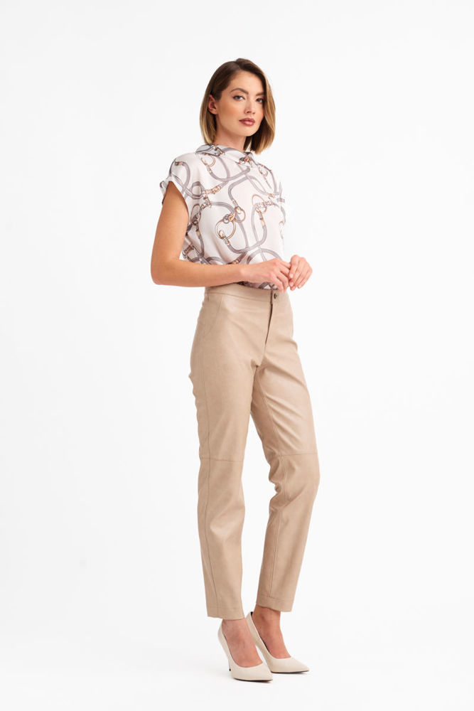 Παντελόνι από ελαστική δερματίνη βανιλια