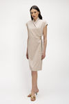 Κρουαζέ Φόρεμα από Ελαστικό Tencel με Χρυσή Λεπτομέρεια μπεζ