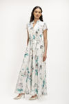 Maxi Shirt Dress σε Foulard Floral Print με Όρθιο Γιακά σιελ
