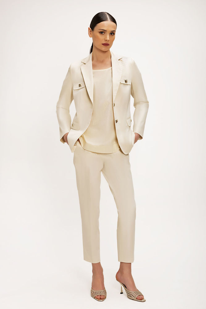 Παντελόνι chinos BELLA P. από βαμβακερή καμπαρτίνα βανιλια