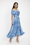 Midi Φλοράλ Φόρεμα με Shimmer Λάμψη και Off-the-Shoulder Μανίκια σιελ