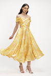 Midi Φλοράλ Φόρεμα με Shimmer Λάμψη και Off-the-Shoulder Μανίκια κιτρινο
