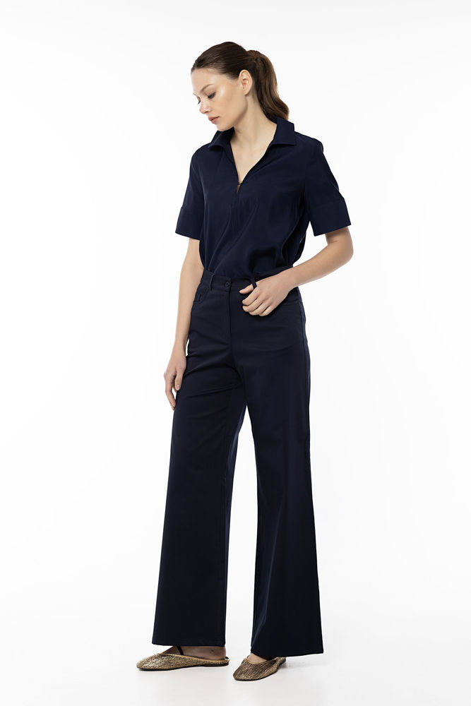 Παντελόνι wide leg σε ελαστική καμπαρντίνα πεντάτσεπο μαυρο